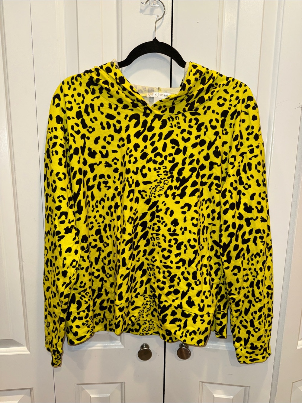 K Jordan Neon Yellow Leopard Print Hooded Sweatshirt